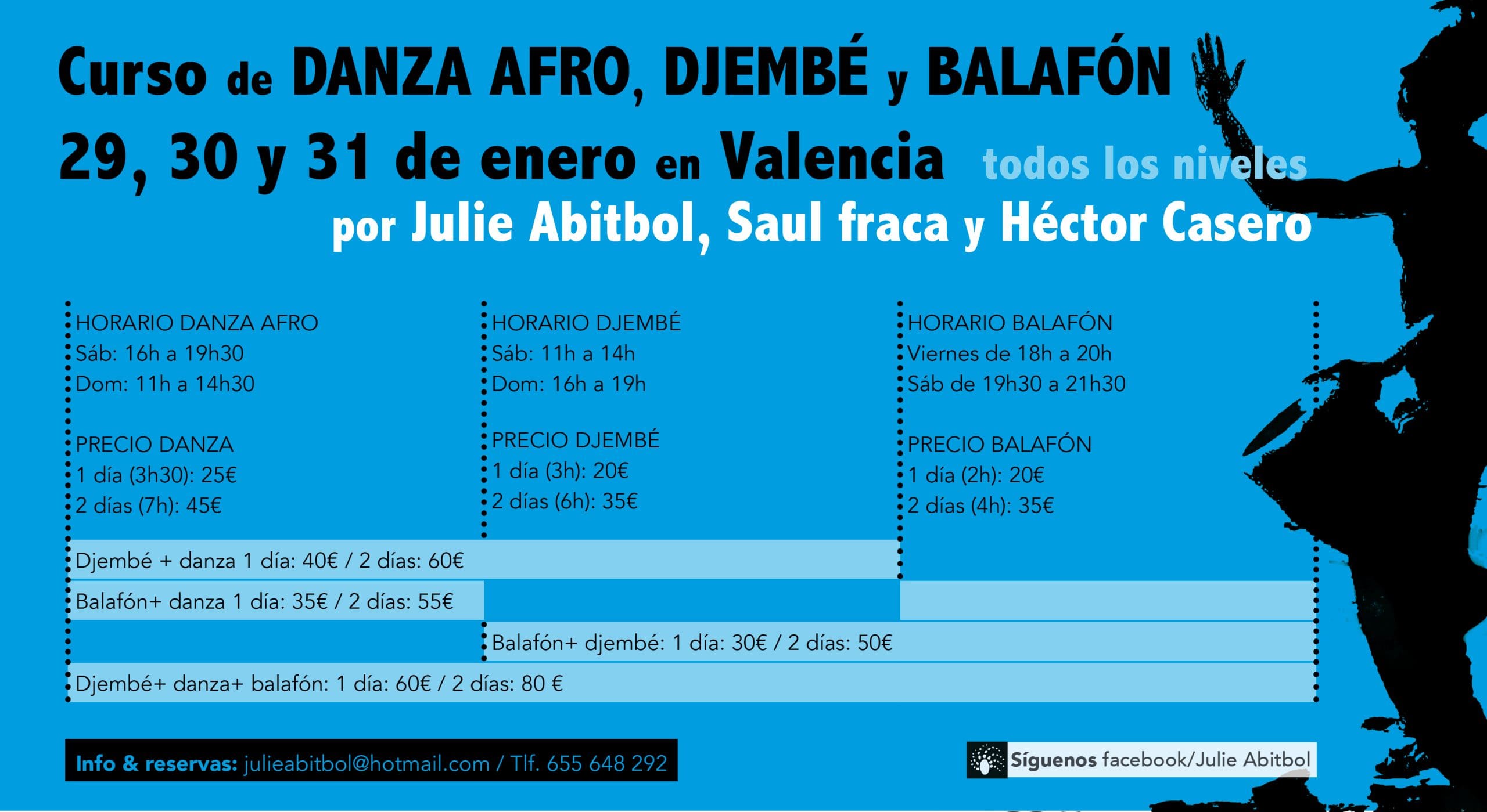 Curso de danza, djembé y balafón en Valencia por Julie Abitbol, Saul fraca y Héctor Casero – 29 –  31 Enero 2016 – Valencia