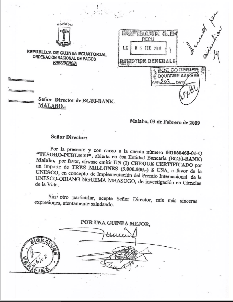 Un documento clave desvela vínculo de corrupción entre la UNESCO y Obiang