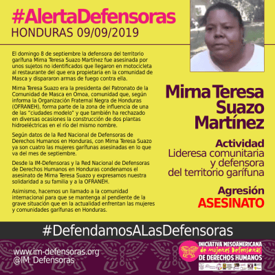 Asesinan a Mirna Suazo dirigente garífuna de Masca